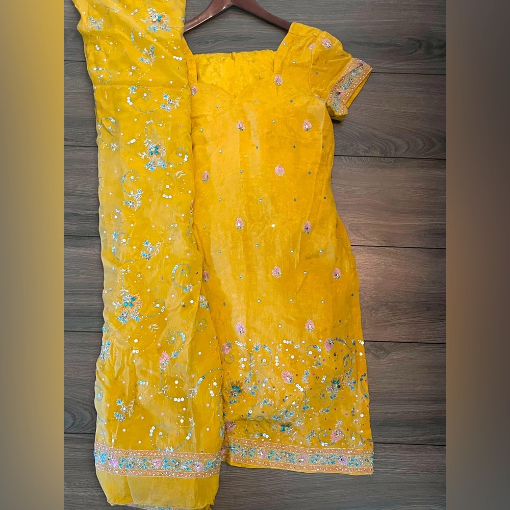 Designer Punjabi embellished Yellow Embroidered Traditional suit temple salwar